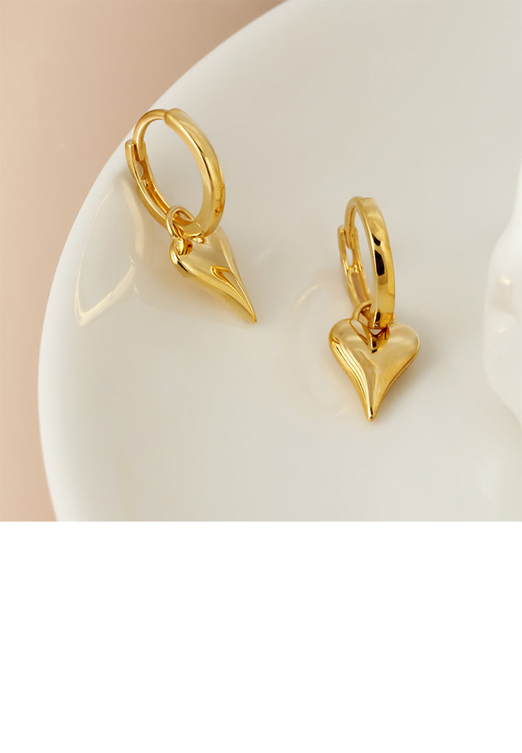 925 Sterling Silver Plated Gold Simple and Fashionable Heart-shaped Earrings