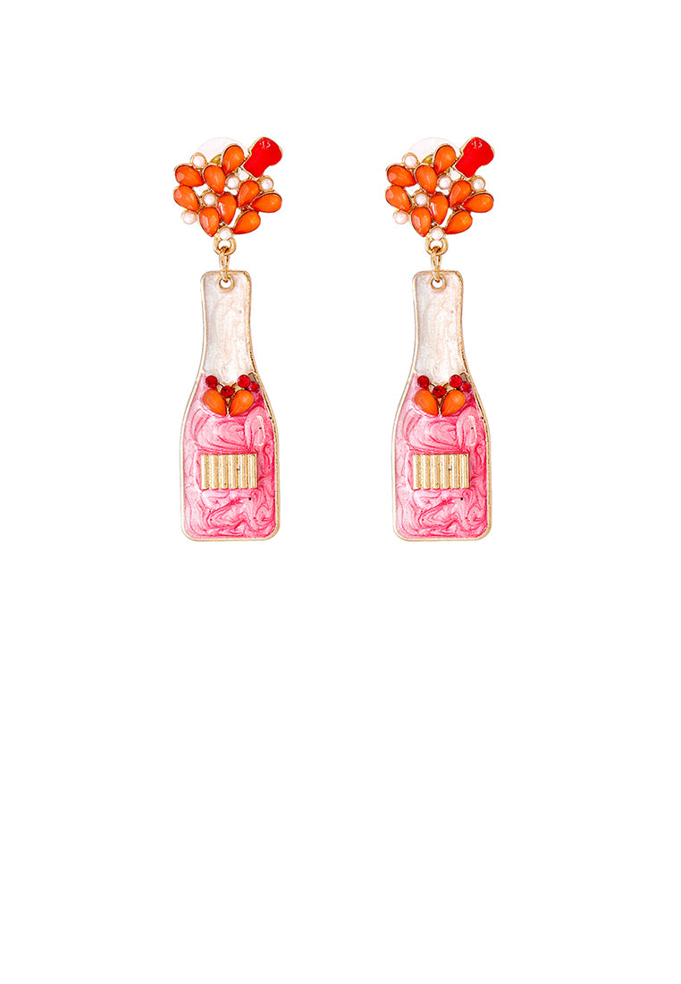 Fashion Temperament Plated Gold Enamel Pink Vase Earrings with Cubic Zirconia - Luxurious Look - Vibrant Color