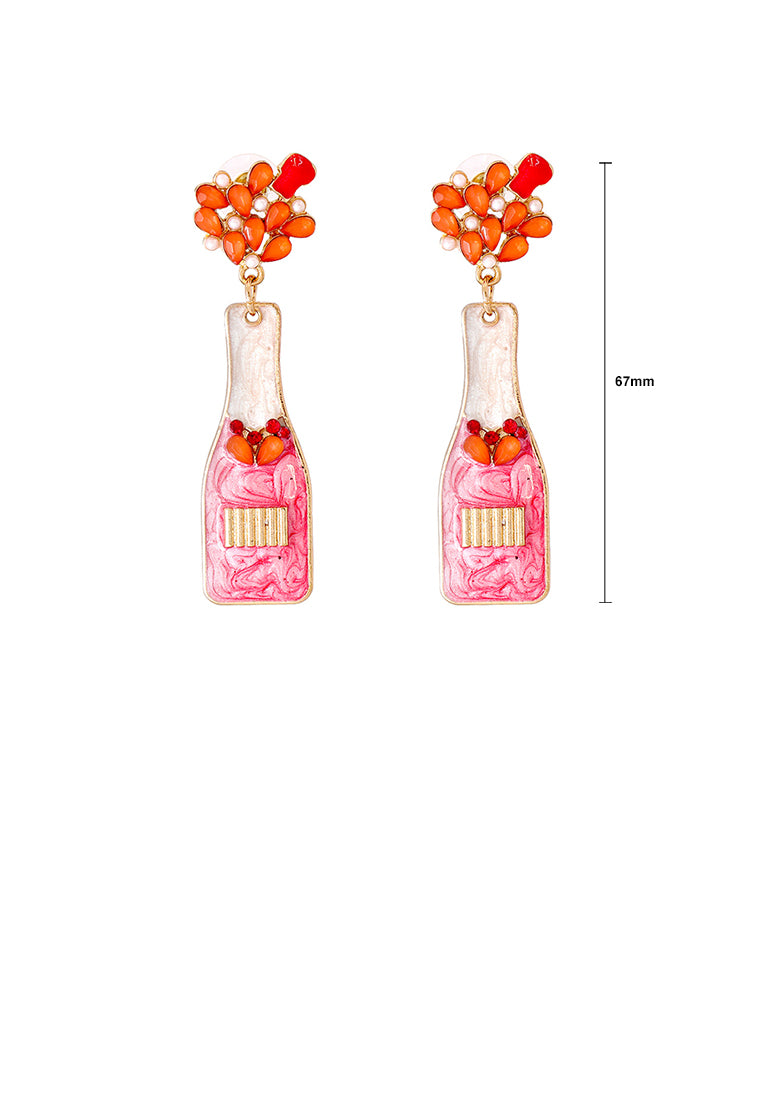 Fashion Temperament Plated Gold Enamel Pink Vase Earrings with Cubic Zirconia - Luxurious Look - Vibrant Color