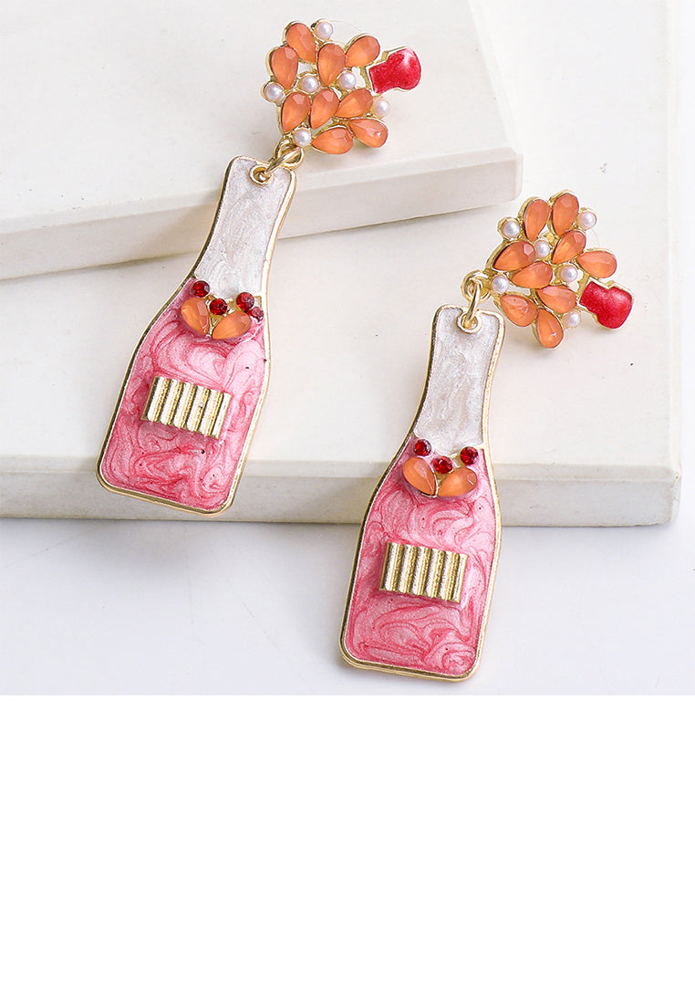 Fashion Temperament Plated Gold Enamel Pink Vase Earrings with Cubic Zirconia - Luxurious Look - Vibrant Color