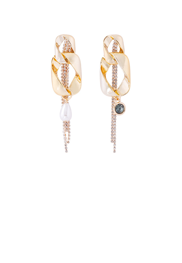 Fashion Personality Plated Gold Twisted Geometric Tassel Earrings with Cubic Zirconia - Luxurious Look