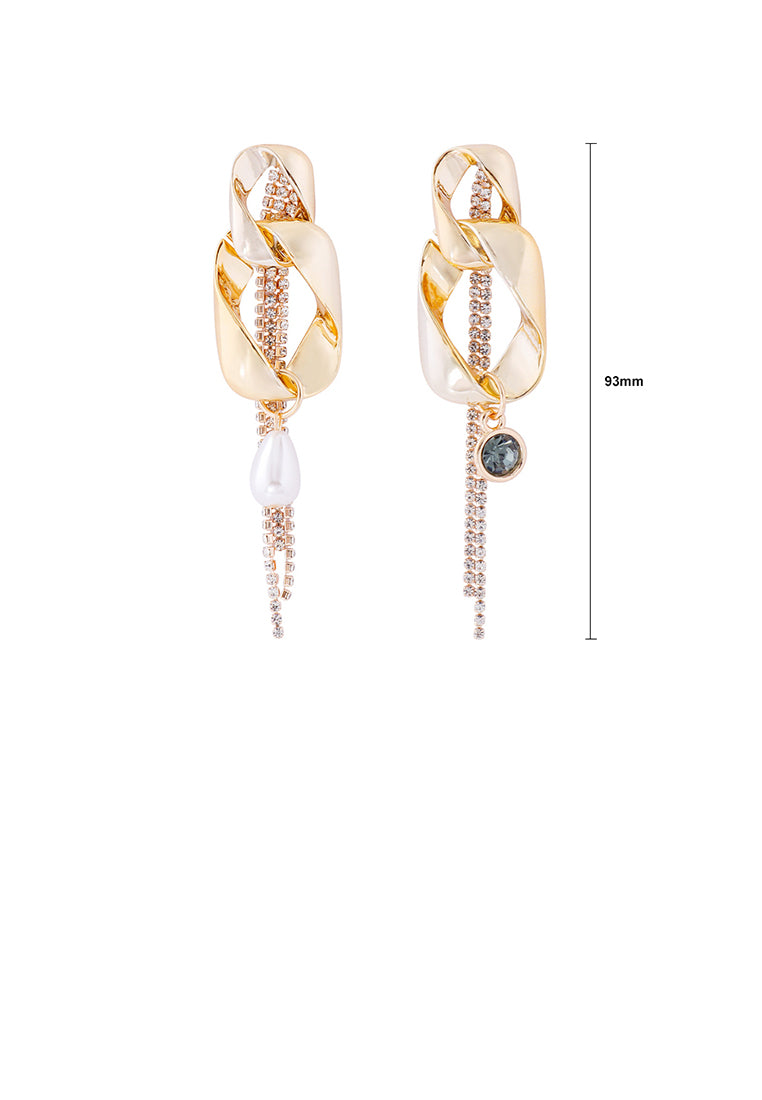 Fashion Personality Plated Gold Twisted Geometric Tassel Earrings with Cubic Zirconia - Luxurious Look