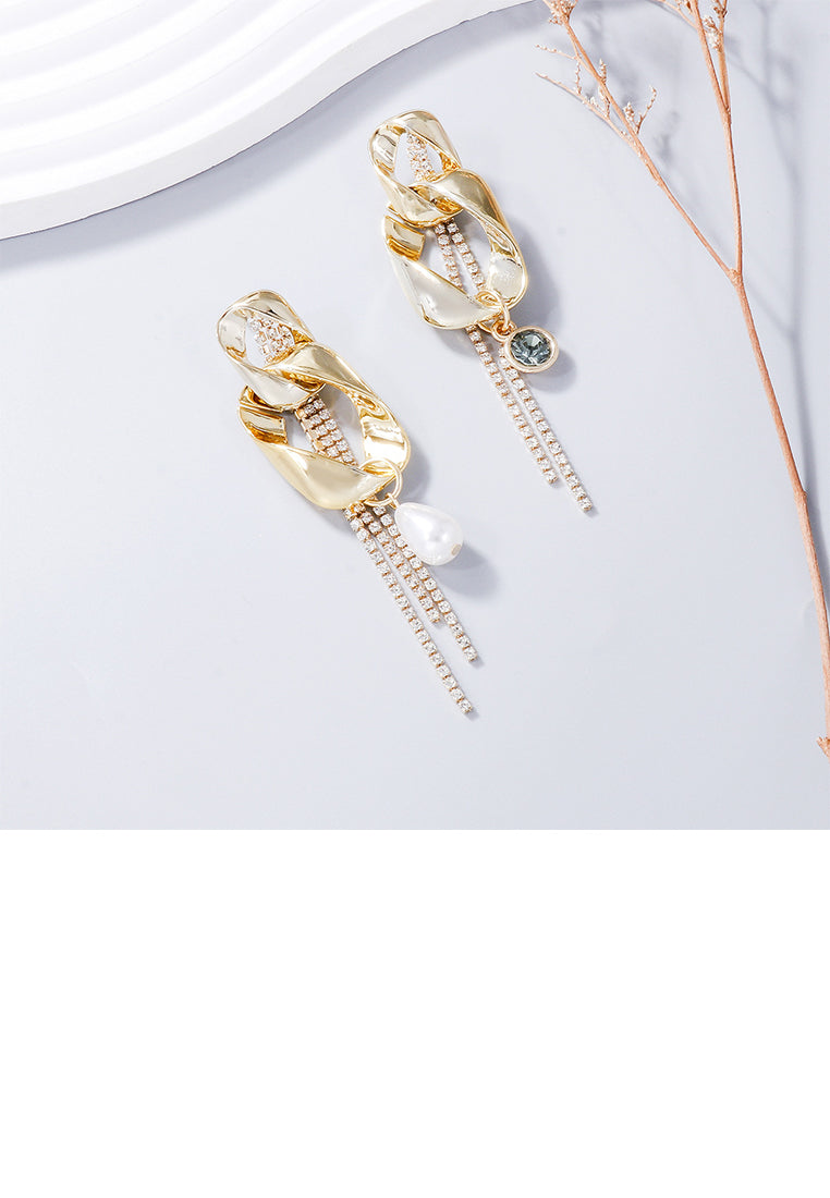 Fashion Personality Plated Gold Twisted Geometric Tassel Earrings with Cubic Zirconia - Luxurious Look