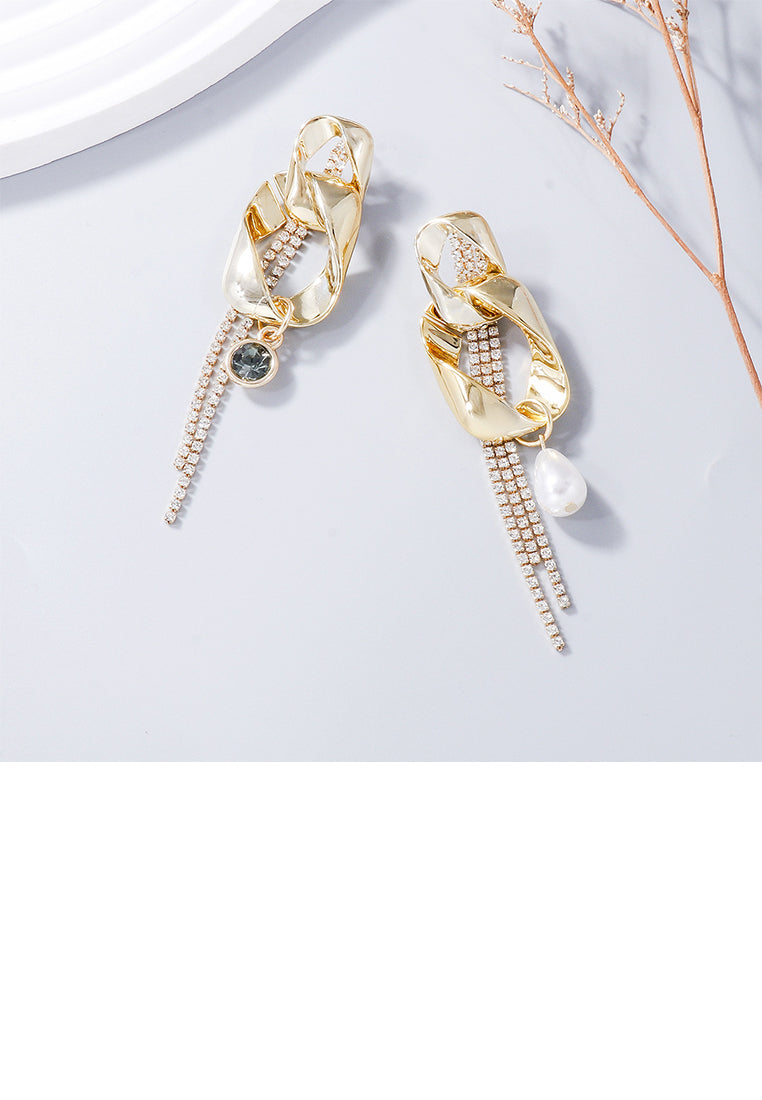 Fashion Personality Plated Gold Twisted Geometric Tassel Earrings with Cubic Zirconia - Luxurious Look