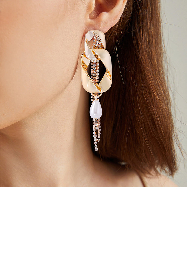 Fashion Personality Plated Gold Twisted Geometric Tassel Earrings with Cubic Zirconia - Luxurious Look