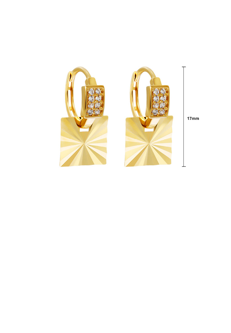925 Sterling Silver Plated Gold Simple Fashion Geometric Square Earrings with Cubic Zirconia - Luxurious Look