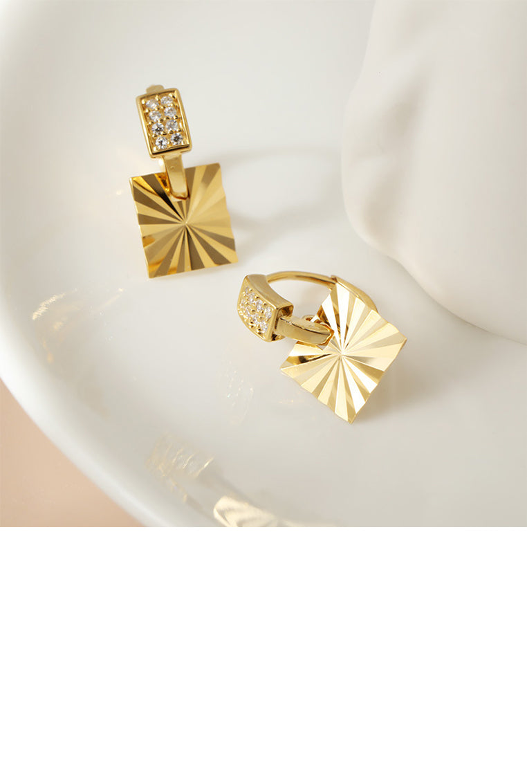 925 Sterling Silver Plated Gold Simple Fashion Geometric Square Earrings with Cubic Zirconia - Luxurious Look