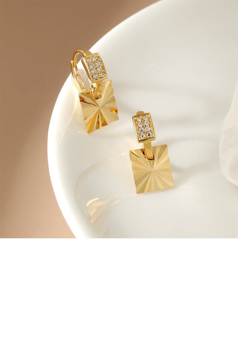 925 Sterling Silver Plated Gold Simple Fashion Geometric Square Earrings with Cubic Zirconia - Luxurious Look