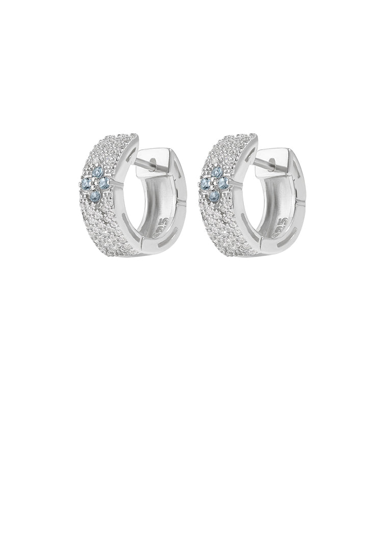 925 Sterling Silver Fashion Brilliant Four-Leafed Clover Geometric Hoop Earrings with Cubic Zirconia - Luxurious Look