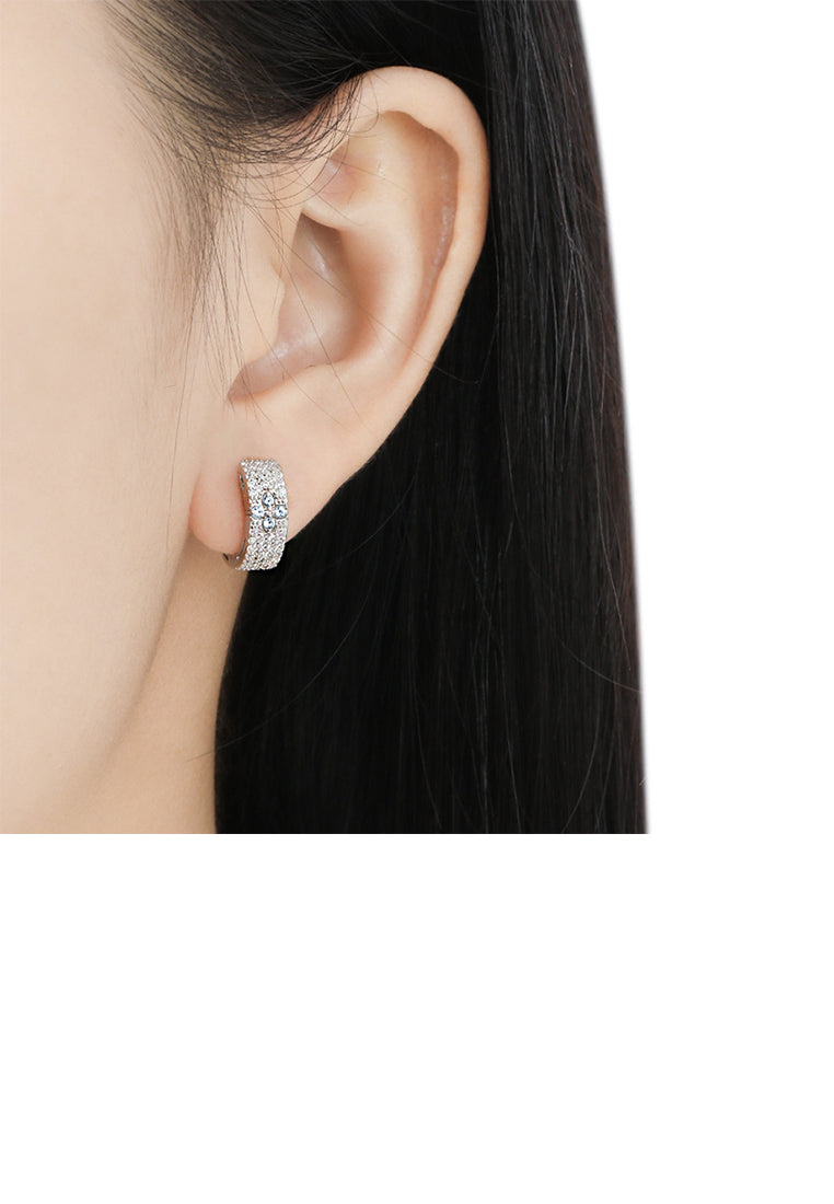 925 Sterling Silver Fashion Brilliant Four-Leafed Clover Geometric Hoop Earrings with Cubic Zirconia - Luxurious Look