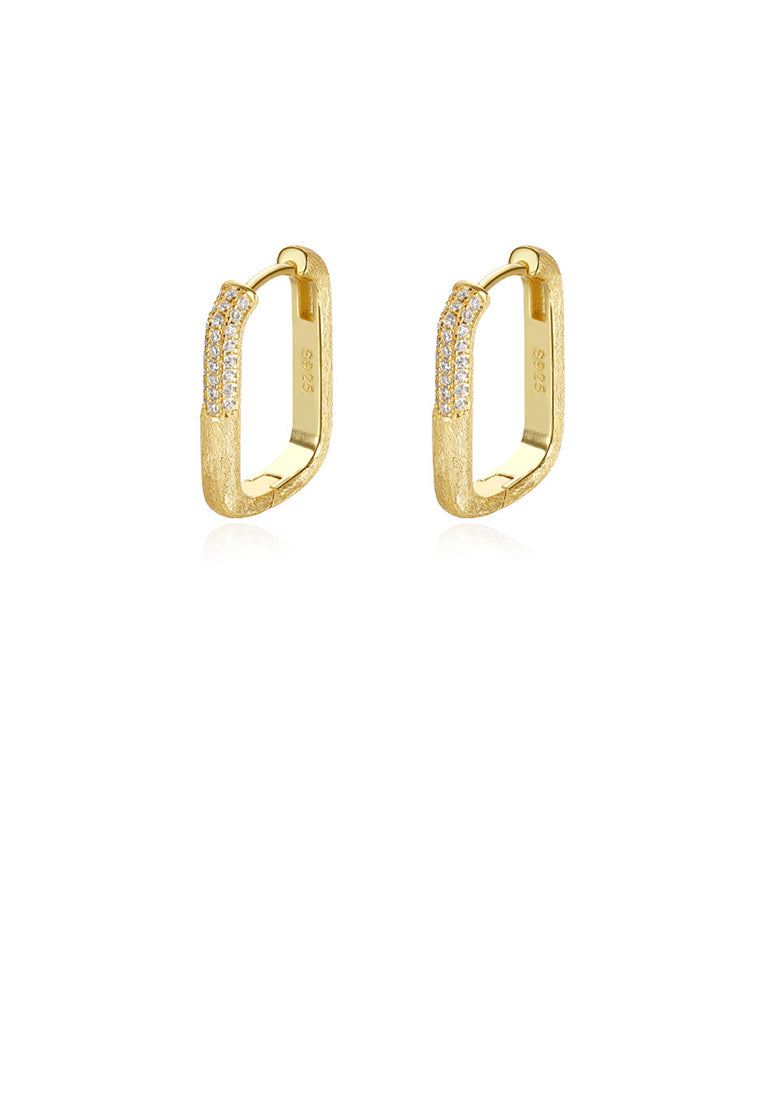 925 Sterling Silver Plated Gold Simple Fashion U-shaped Geometric Earrings with Cubic Zirconia - Luxurious Look