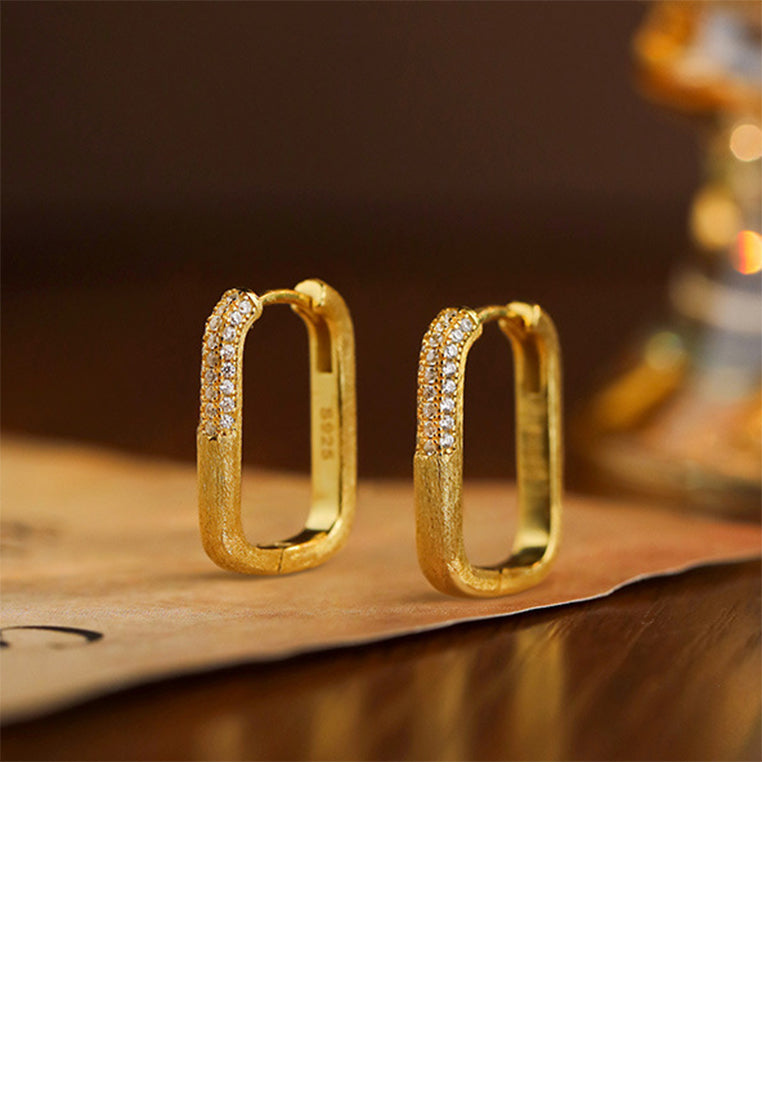 925 Sterling Silver Plated Gold Simple Fashion U-shaped Geometric Earrings with Cubic Zirconia - Luxurious Look