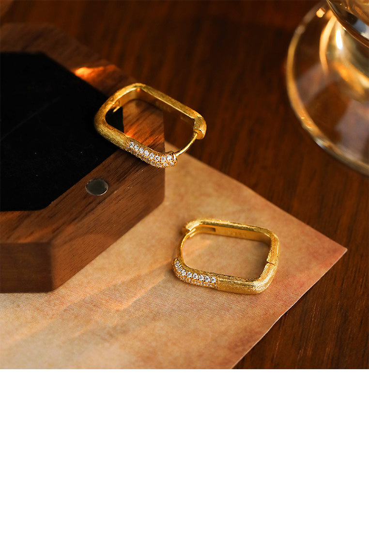 925 Sterling Silver Plated Gold Simple Fashion U-shaped Geometric Earrings with Cubic Zirconia - Luxurious Look