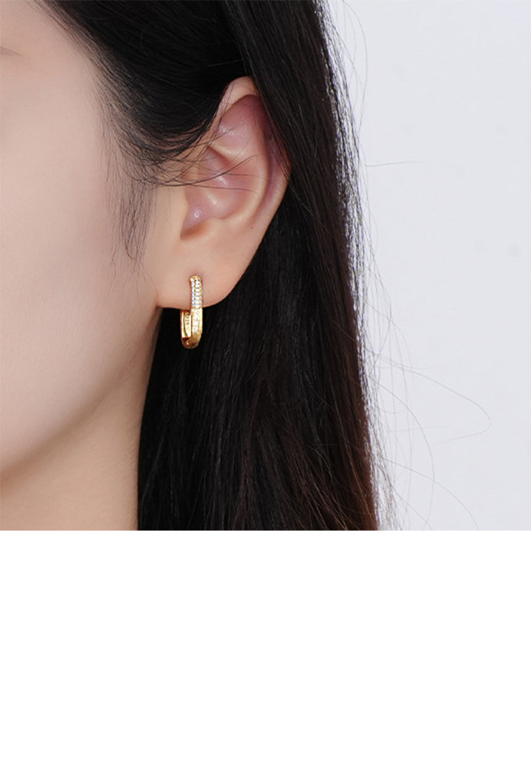 925 Sterling Silver Plated Gold Simple Fashion U-shaped Geometric Earrings with Cubic Zirconia - Luxurious Look