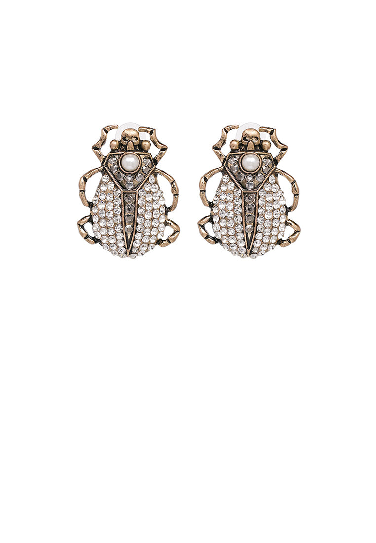 Fashion and Personalized Plated Gold Beetle Stud Earrings with White Cubic Zirconia - Luxurious Look