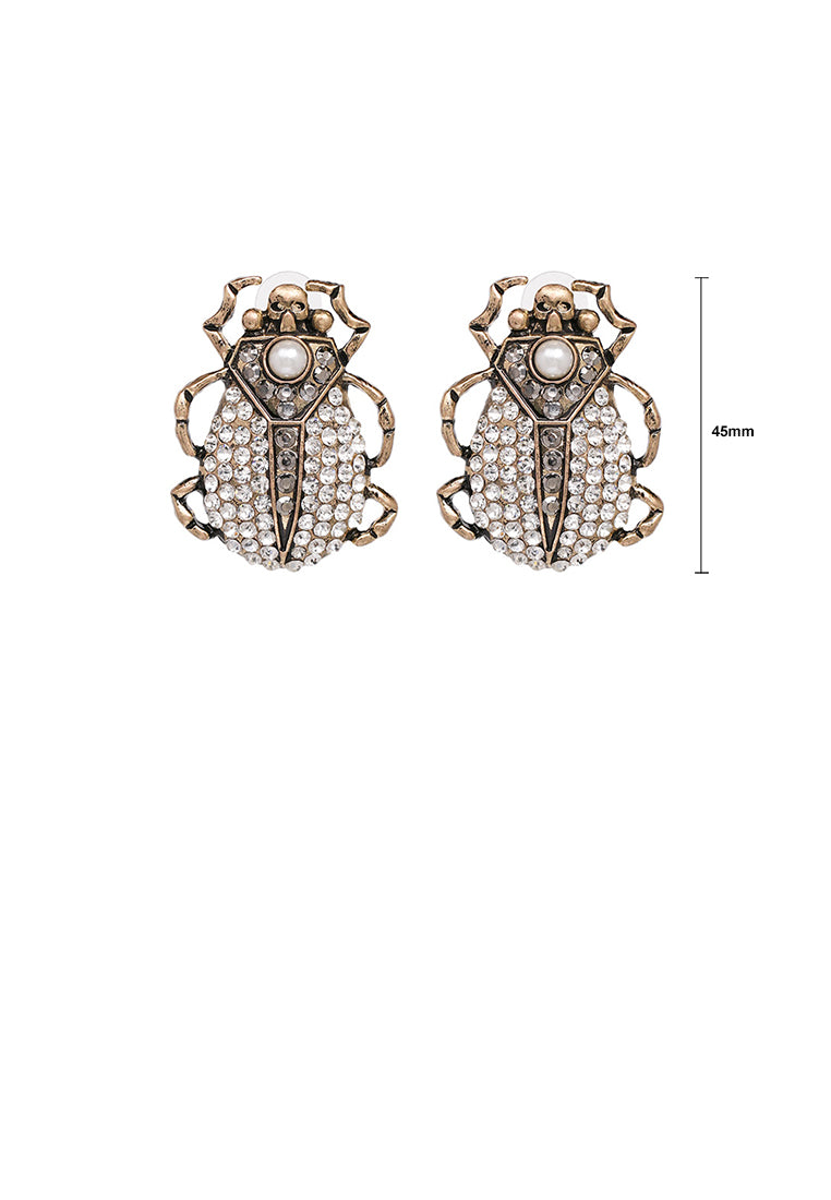 Fashion and Personalized Plated Gold Beetle Stud Earrings with White Cubic Zirconia - Luxurious Look
