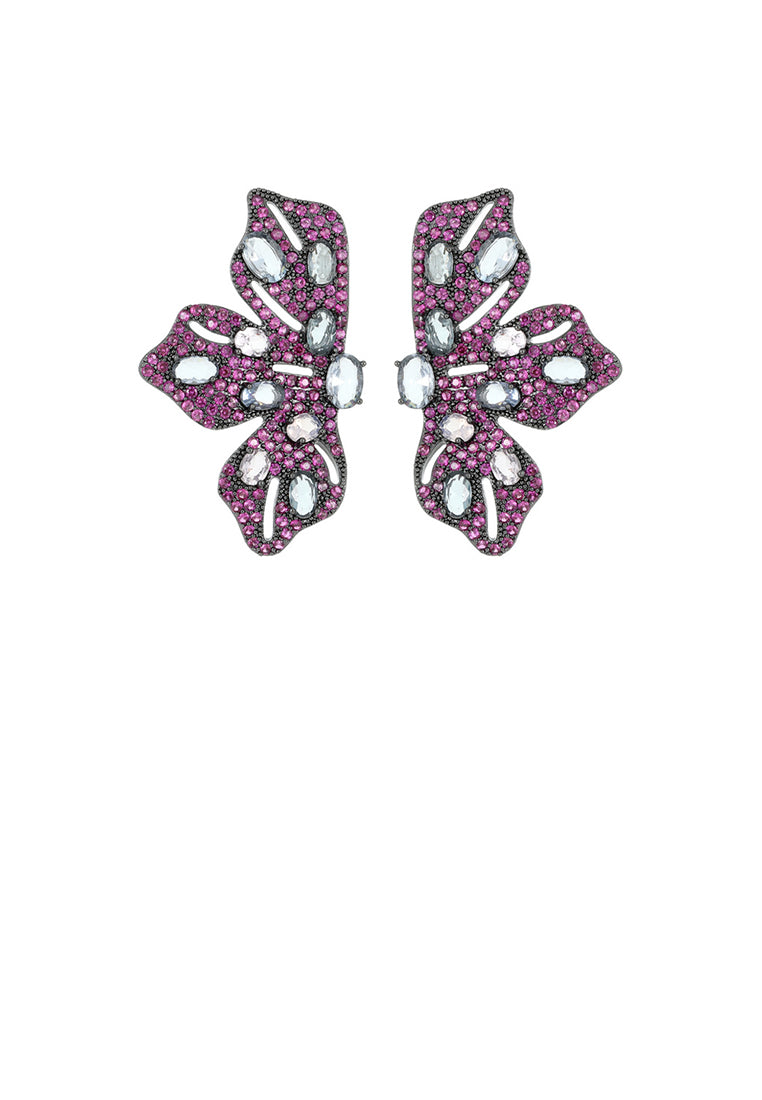 Elegant Brilliant Rose Red Flower Stud Earrings with Cubic Zirconia - Luxurious Look - Vibrant Color