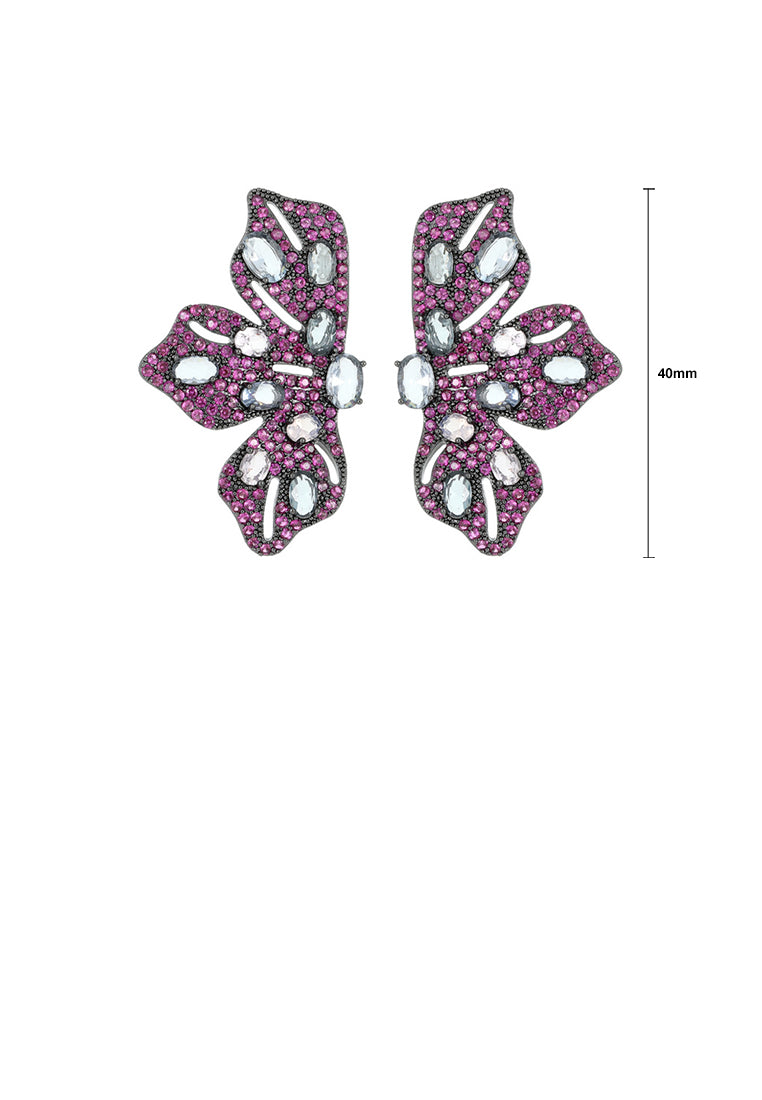 Elegant Brilliant Rose Red Flower Stud Earrings with Cubic Zirconia - Luxurious Look - Vibrant Color