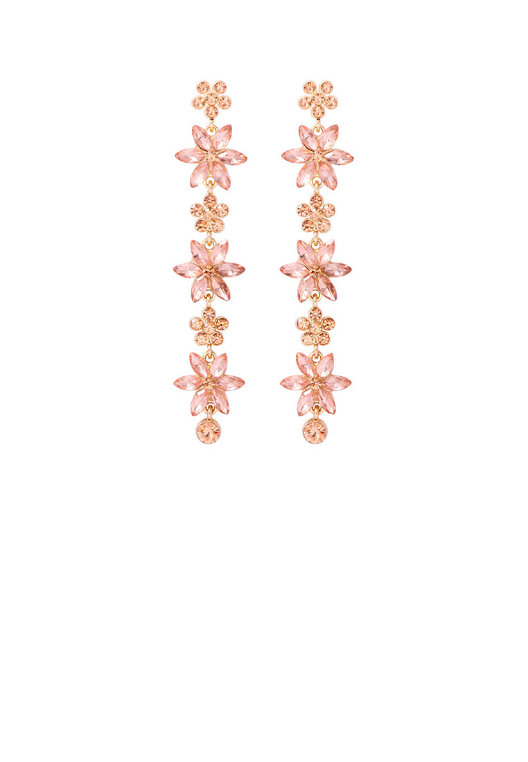 Fashion and Simple Plated Gold Flower Tassel Earrings with Pink Cubic Zirconia - Luxurious Look - Vibrant Color