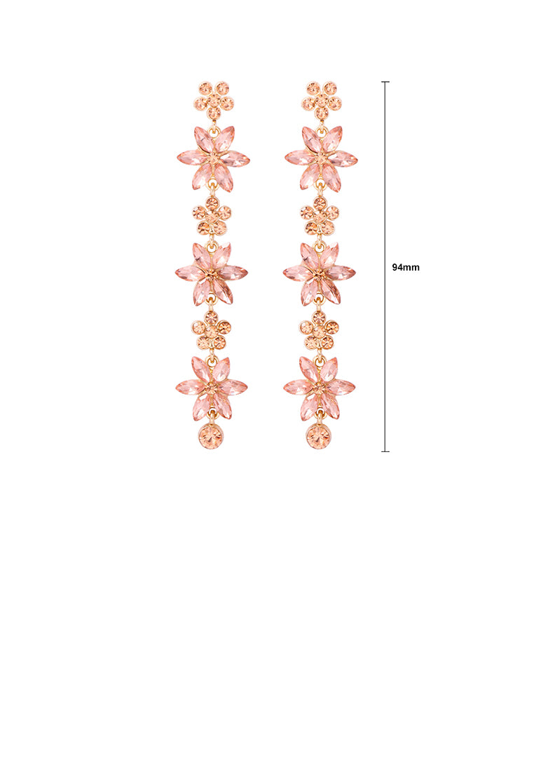 Fashion and Simple Plated Gold Flower Tassel Earrings with Pink Cubic Zirconia - Luxurious Look - Vibrant Color