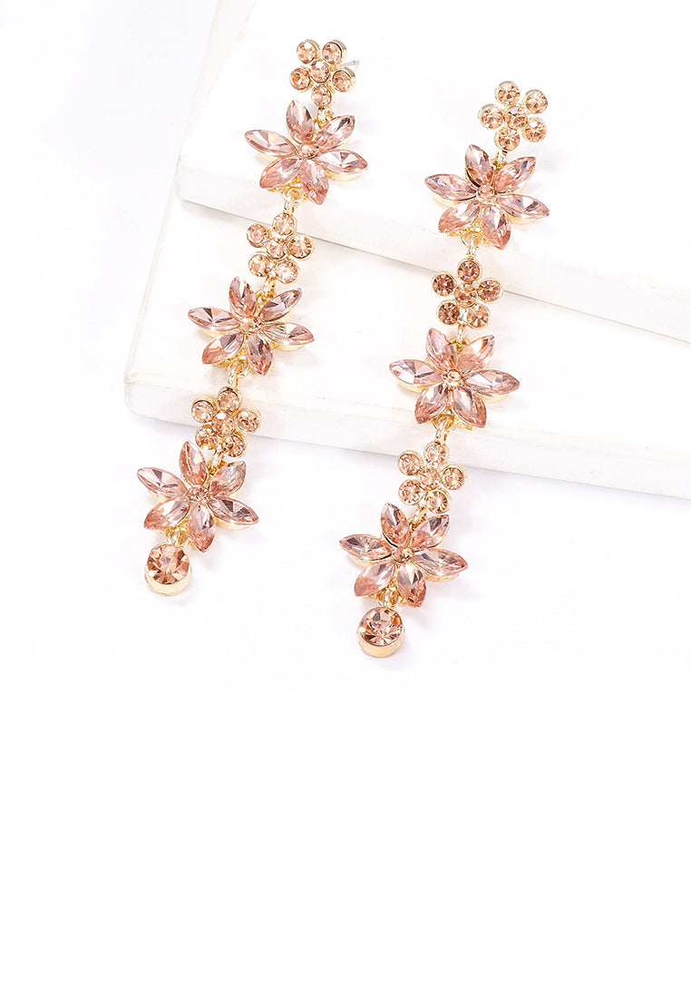 Fashion and Simple Plated Gold Flower Tassel Earrings with Pink Cubic Zirconia - Luxurious Look - Vibrant Color