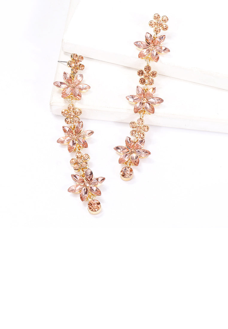 Fashion and Simple Plated Gold Flower Tassel Earrings with Pink Cubic Zirconia - Luxurious Look - Vibrant Color