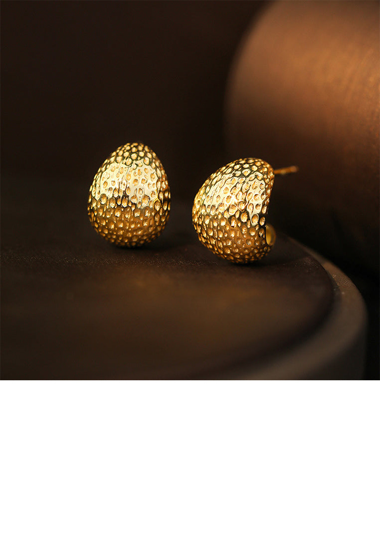 925 Sterling Silver Plated Gold Fashion Vintage Irregular Pattern Water Drop-shaped Stud Earrings