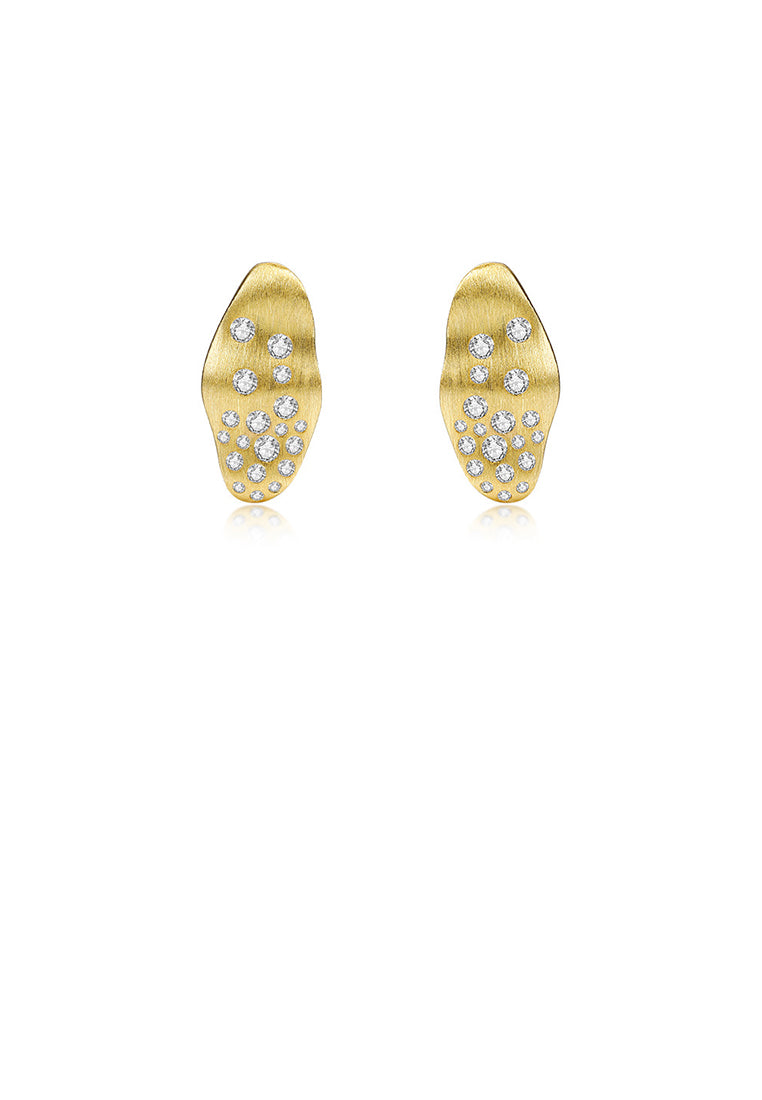 925 Sterling Silver Plated Gold Simple Fashion Irregular Geometric Stud Earrings with Cubic Zirconia - Luxurious Look