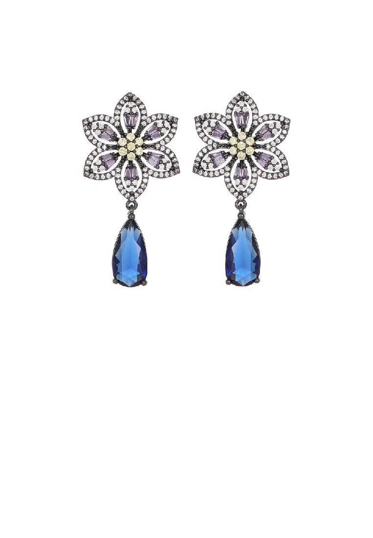 Fashion Vintage Plated Black Flower Water Drop Earrings with Cubic Zirconia - Luxurious Look