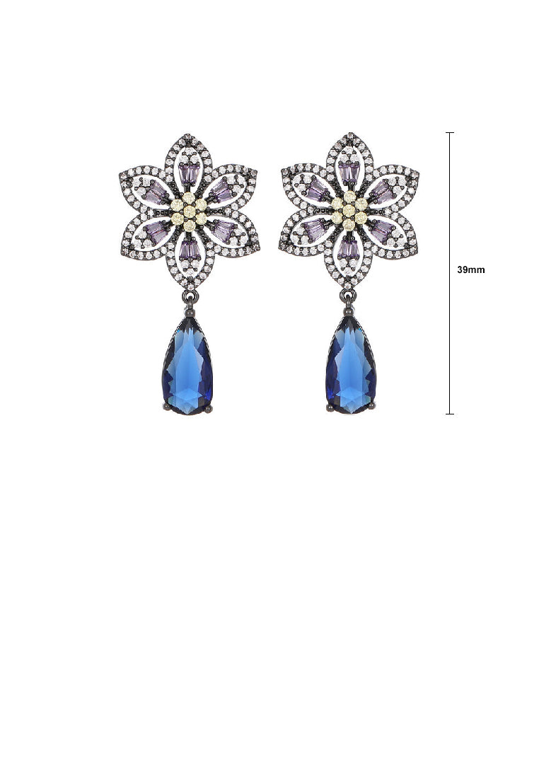 Fashion Vintage Plated Black Flower Water Drop Earrings with Cubic Zirconia - Luxurious Look