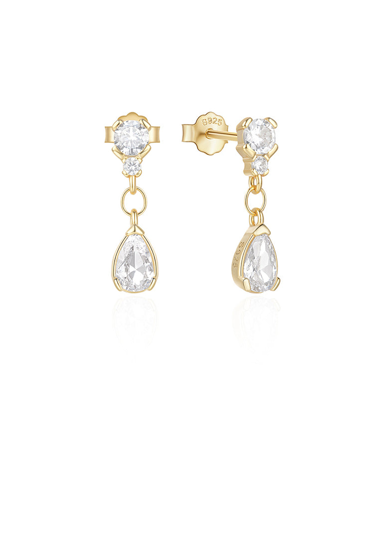 925 Sterling Silver Plated Gold Simple Fashion Water Drop Shape Geometric Earrings with Cubic Zirconia - Luxurious Look