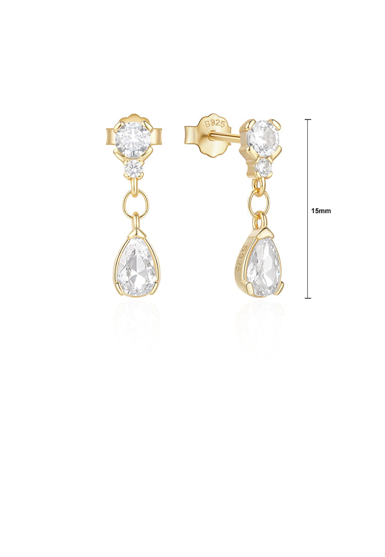 925 Sterling Silver Plated Gold Simple Fashion Water Drop Shape Geometric Earrings with Cubic Zirconia - Luxurious Look