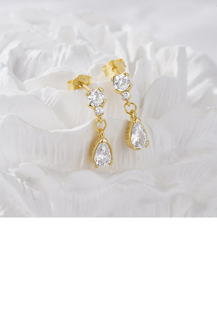 925 Sterling Silver Plated Gold Simple Fashion Water Drop Shape Geometric Earrings with Cubic Zirconia - Luxurious Look