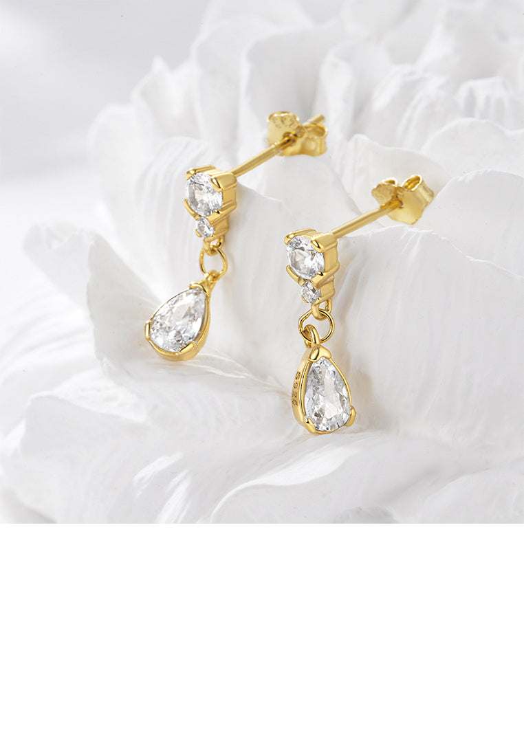 925 Sterling Silver Plated Gold Simple Fashion Water Drop Shape Geometric Earrings with Cubic Zirconia - Luxurious Look