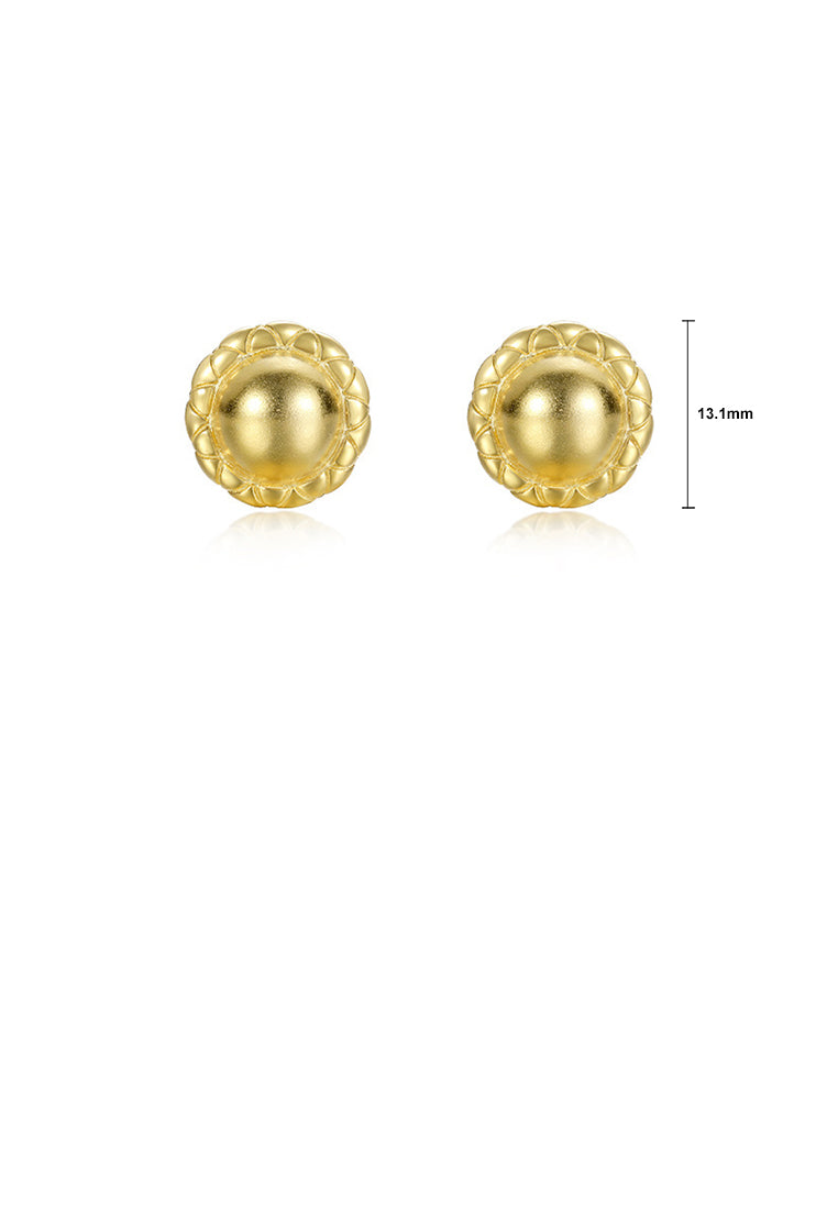 925 Sterling Silver Plated Gold Simple Fashion Lace Geometric Round Stud Earrings