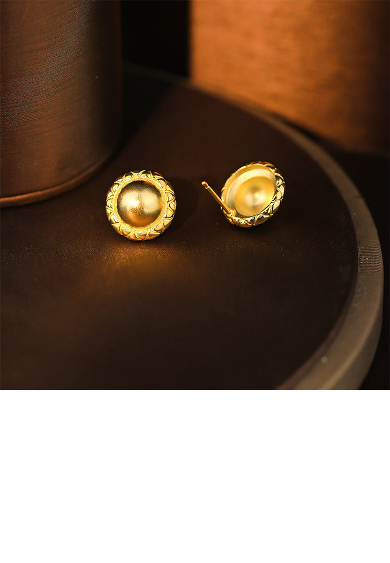 925 Sterling Silver Plated Gold Simple Fashion Lace Geometric Round Stud Earrings