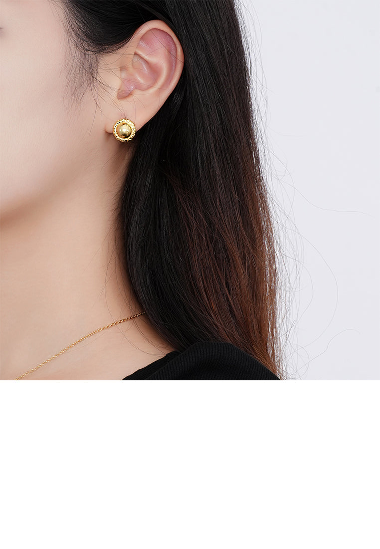 925 Sterling Silver Plated Gold Simple Fashion Lace Geometric Round Stud Earrings