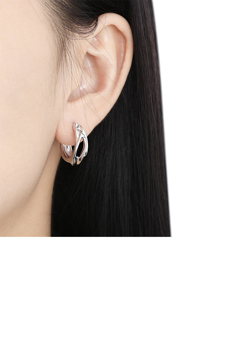 925 Sterling Silver Simple Personality Irregular Pleated Hollow Geometric Earrings
