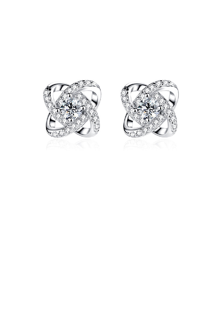 925 Sterling Silver Fashion Brilliant Four-leafed Clover Stud Earrings with Cubic Zirconia - Luxurious Look