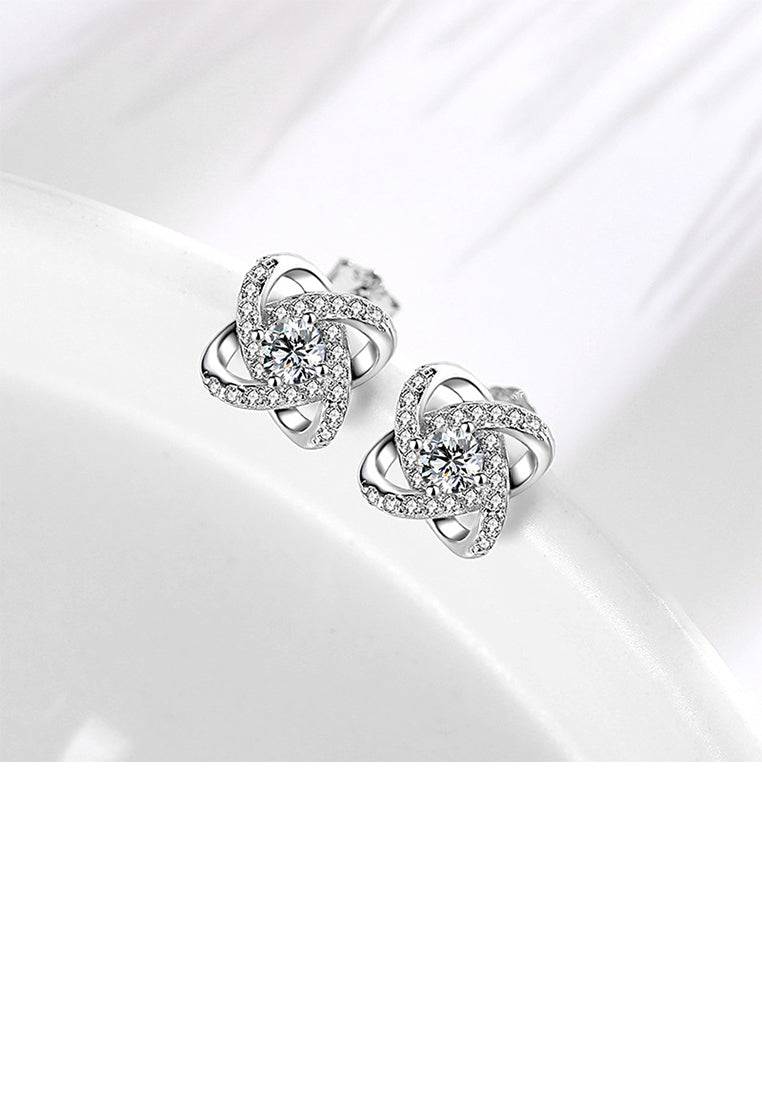 925 Sterling Silver Fashion Brilliant Four-leafed Clover Stud Earrings with Cubic Zirconia - Luxurious Look