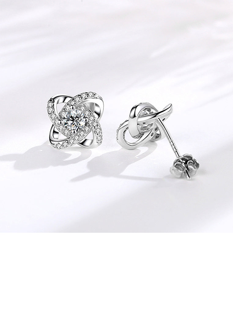 925 Sterling Silver Fashion Brilliant Four-leafed Clover Stud Earrings with Cubic Zirconia - Luxurious Look