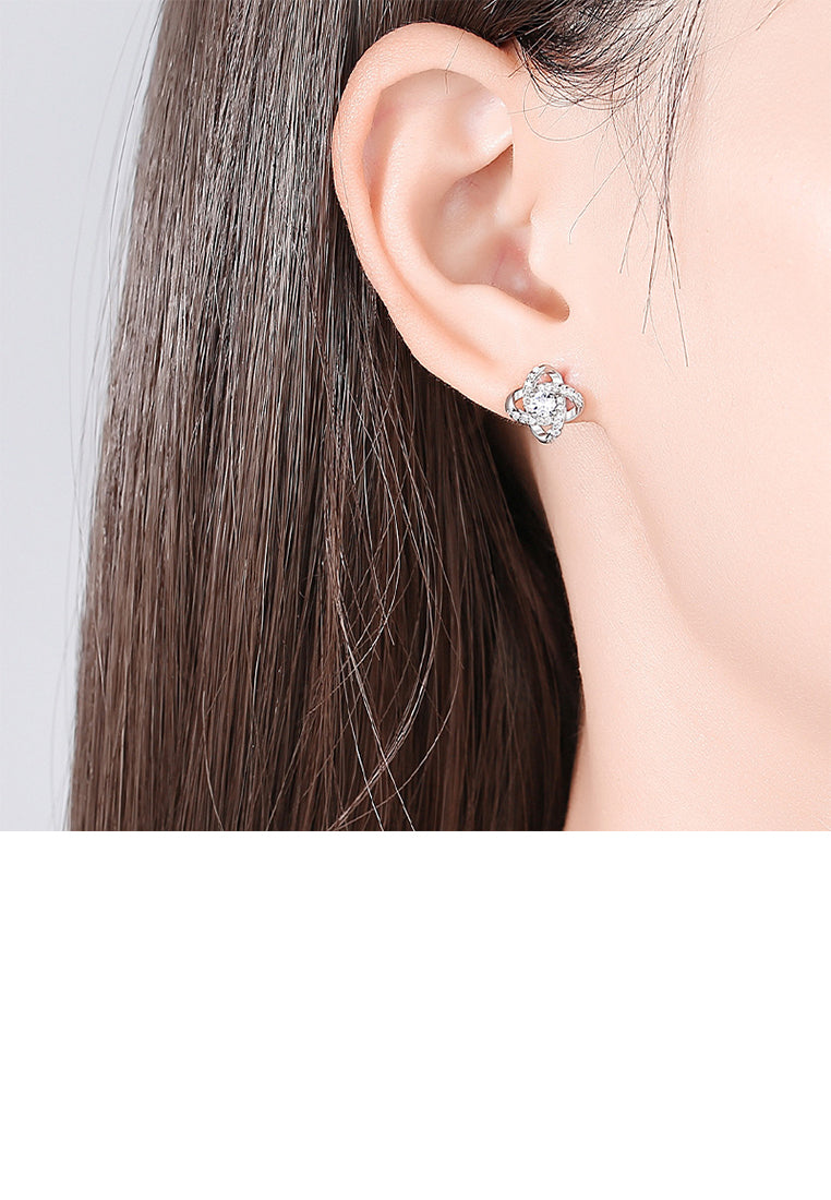 925 Sterling Silver Fashion Brilliant Four-leafed Clover Stud Earrings with Cubic Zirconia - Luxurious Look