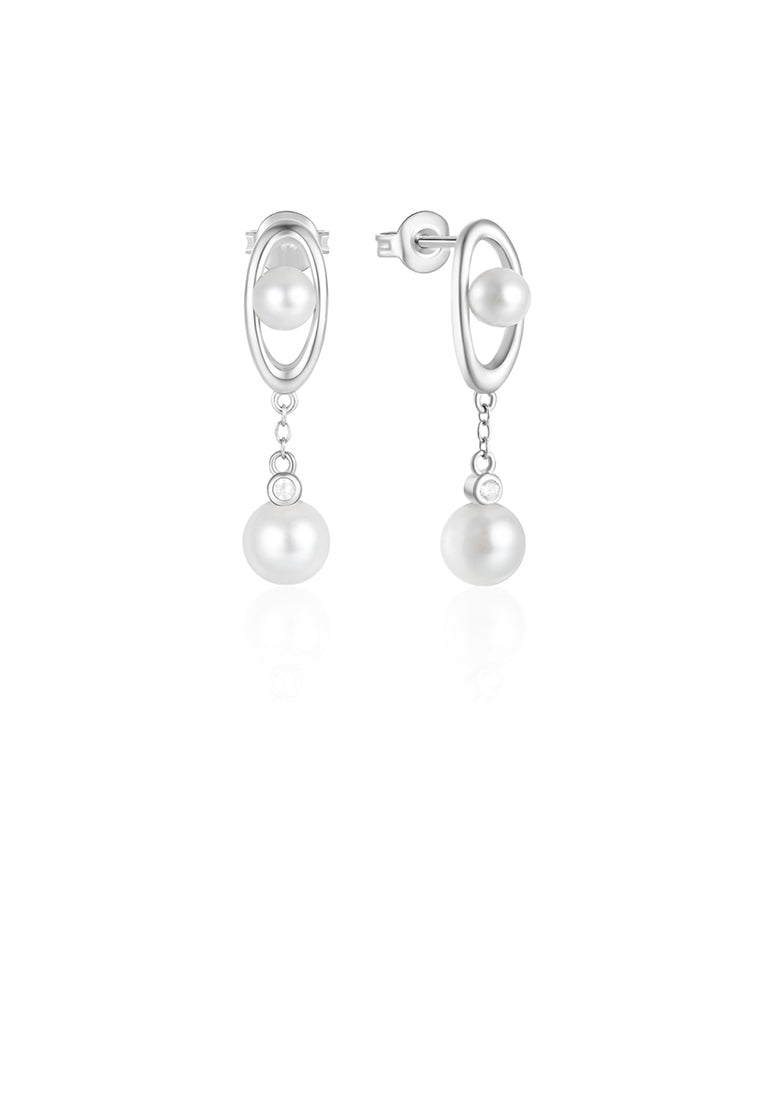 925 Sterling Silver Fashion Elegant Geometric Oval Earrings with Imitation Pearls