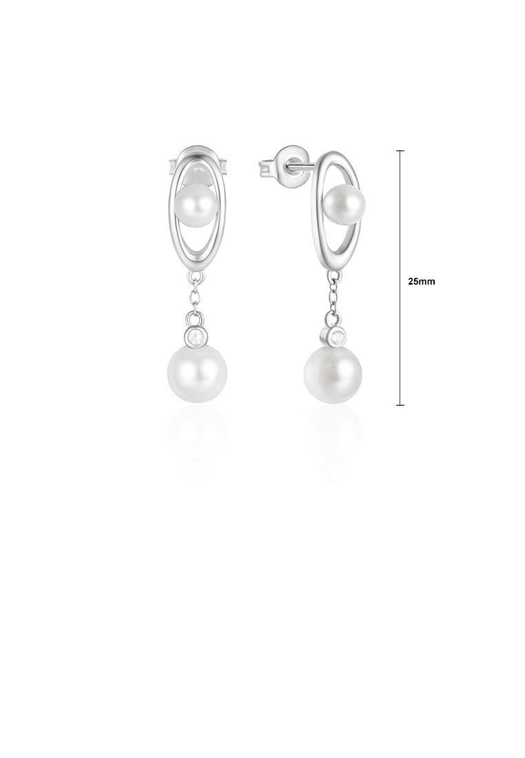 925 Sterling Silver Fashion Elegant Geometric Oval Earrings with Imitation Pearls