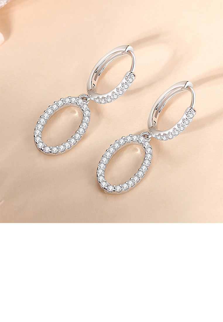 925 Sterling Silver Simple Fashion Hoop Earrings with Cubic Zirconia - Luxurious Look