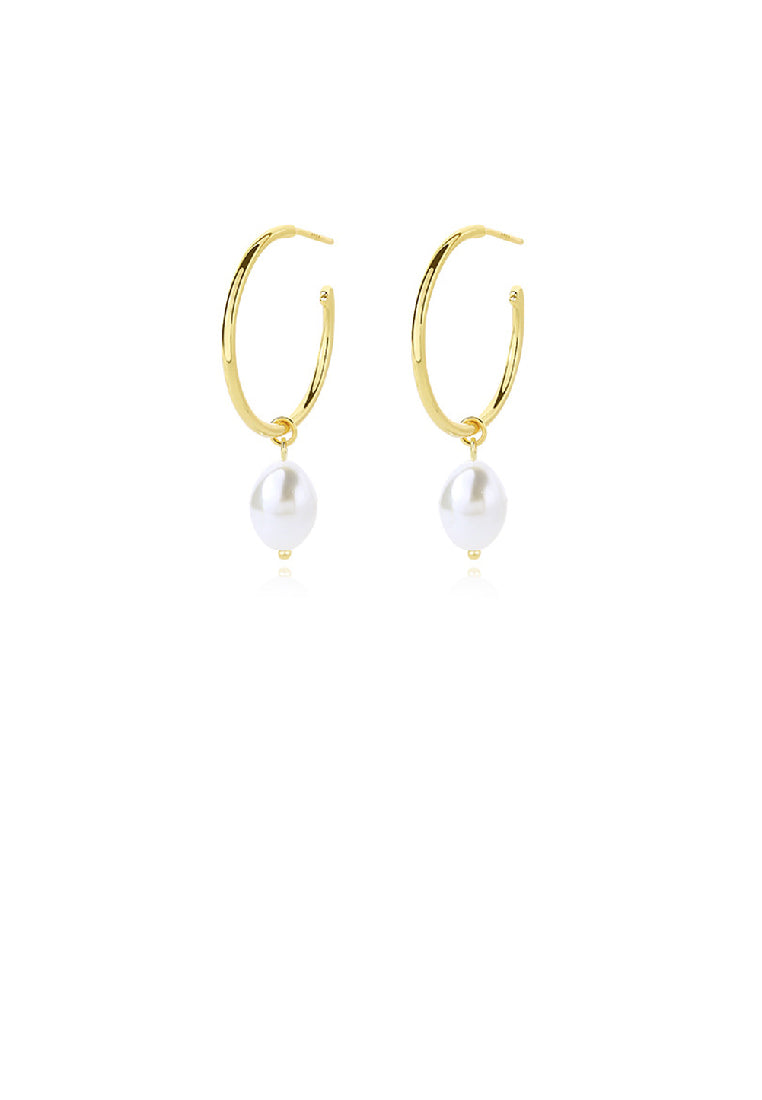 925 Sterling Silver Plated Gold Simple Elegant C Shape Geometric Imitation Pearl Earrings - Luxurious Look