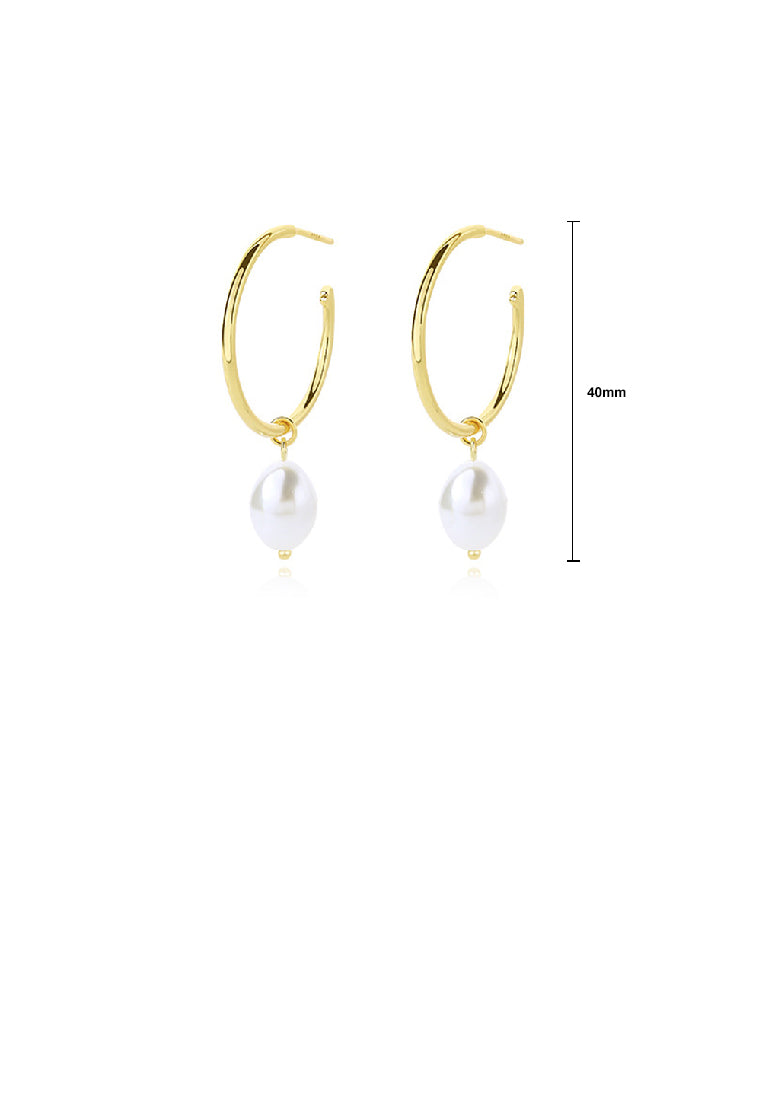 925 Sterling Silver Plated Gold Simple Elegant C Shape Geometric Imitation Pearl Earrings - Luxurious Look