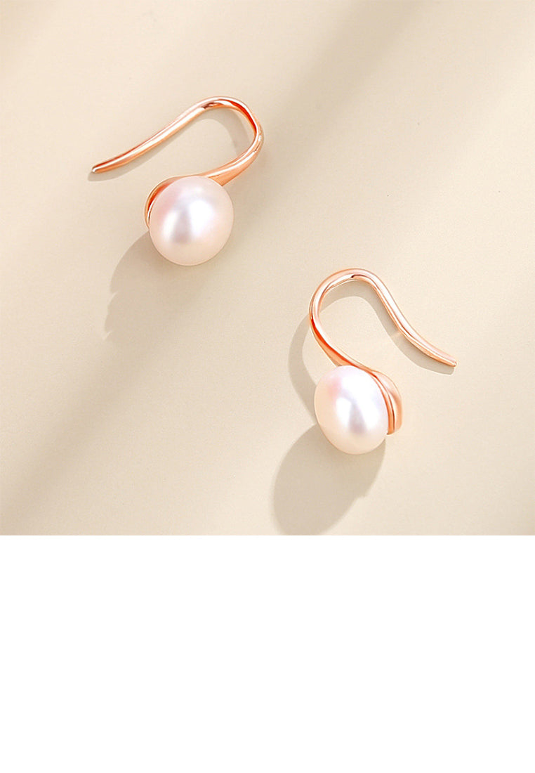 925 Sterling Silver Plated Rose Gold Fashion Simple Geometric Imitation Pearl Earrings - Luxurious Look