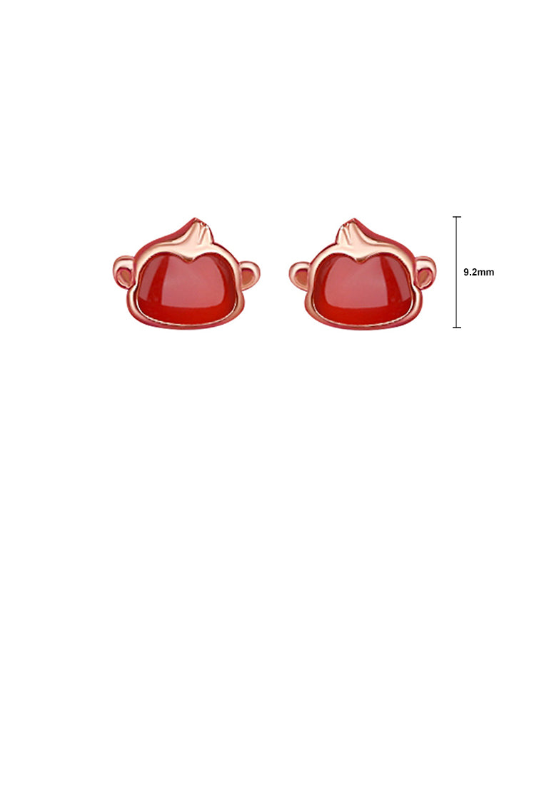 925 Sterling Silver Plated Rose Gold Simple and Cute Twelve Zodiac Monkey Imitation Agate Stud Earrings