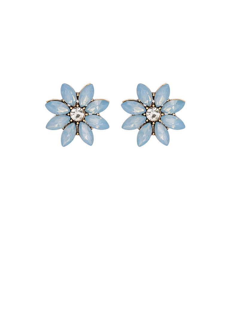 Simple and Fashion Plated Gold Flower Stud Earrings with Light Blue Cubic Zirconia - Luxurious Look